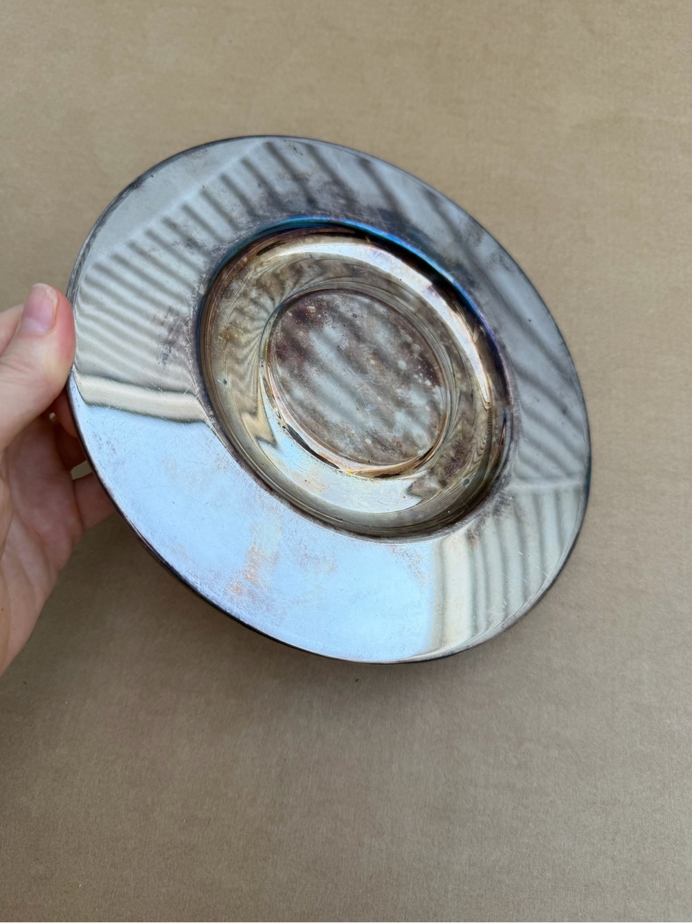 Vintage 1960s PM Italy Silverplate Round Trinket Tray 8” Mid Century Italian